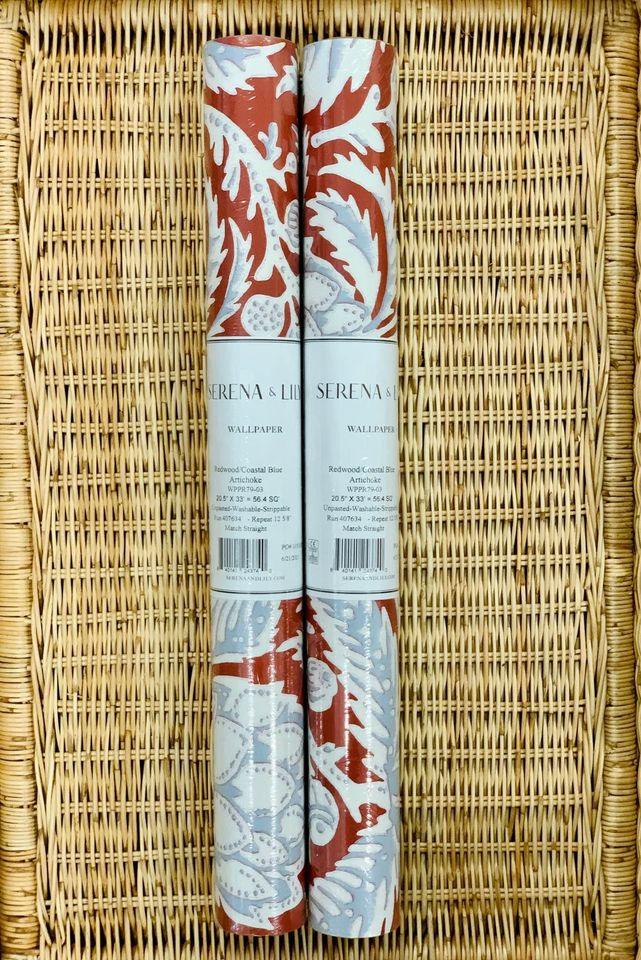 Artichoke Wallpaper-Redwood/Coastal Blue - The Home Decor Outlet