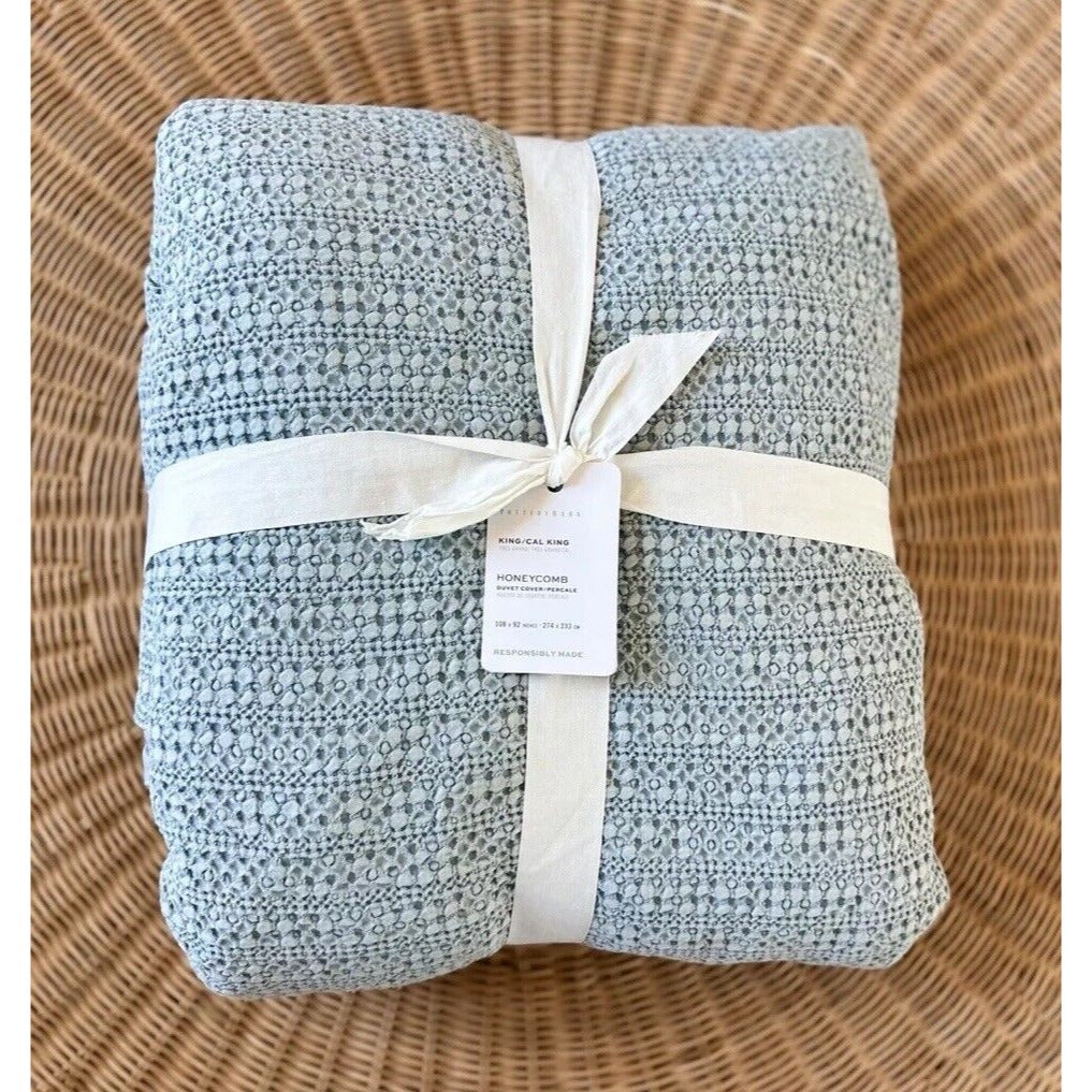 Pottery Barn Honeycomb Cotton Duvet Cover (K/CK)-Light Chambray - The Home Decor Outlet