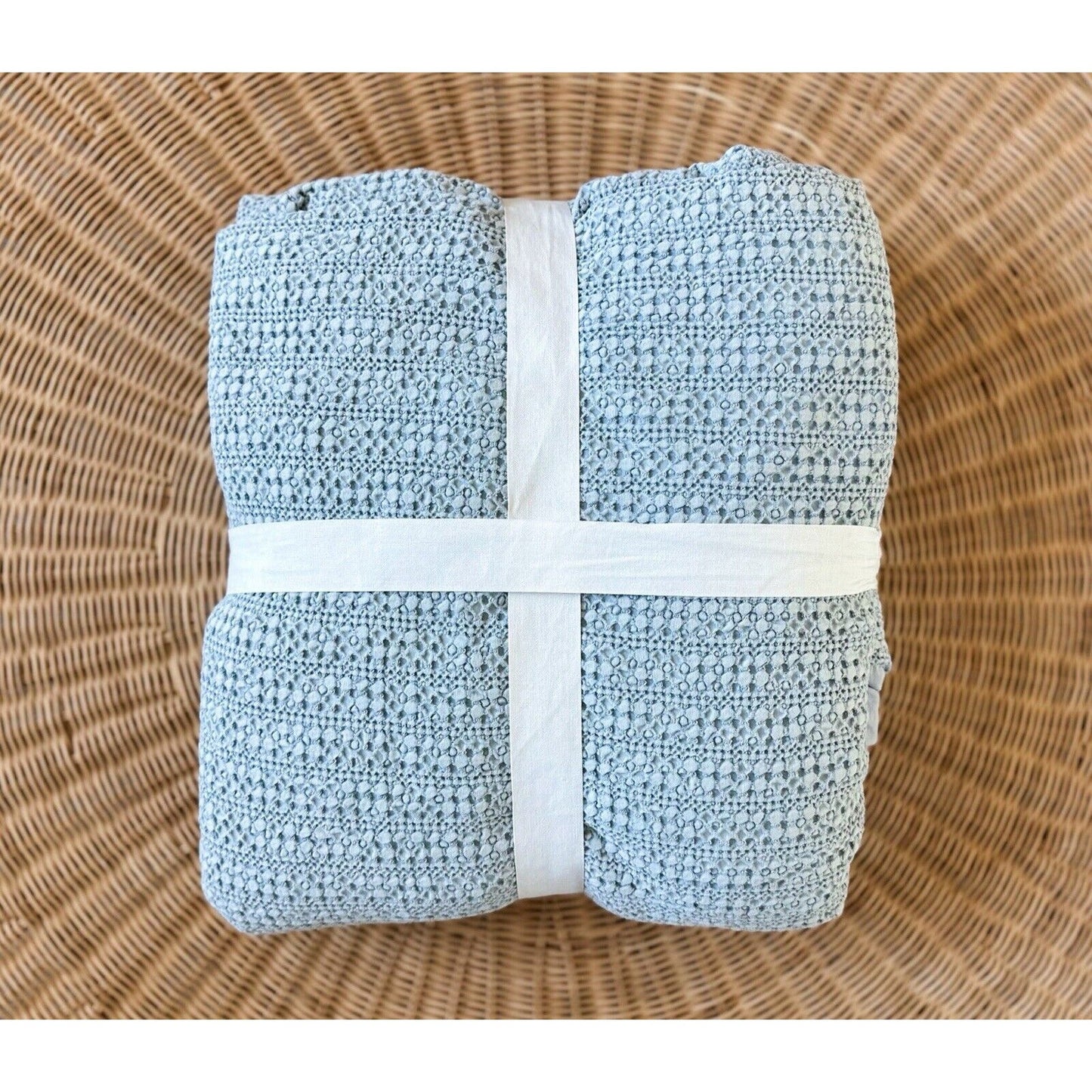 Pottery Barn Honeycomb Cotton Duvet Cover (K/CK)-Light Chambray - The Home Decor Outlet