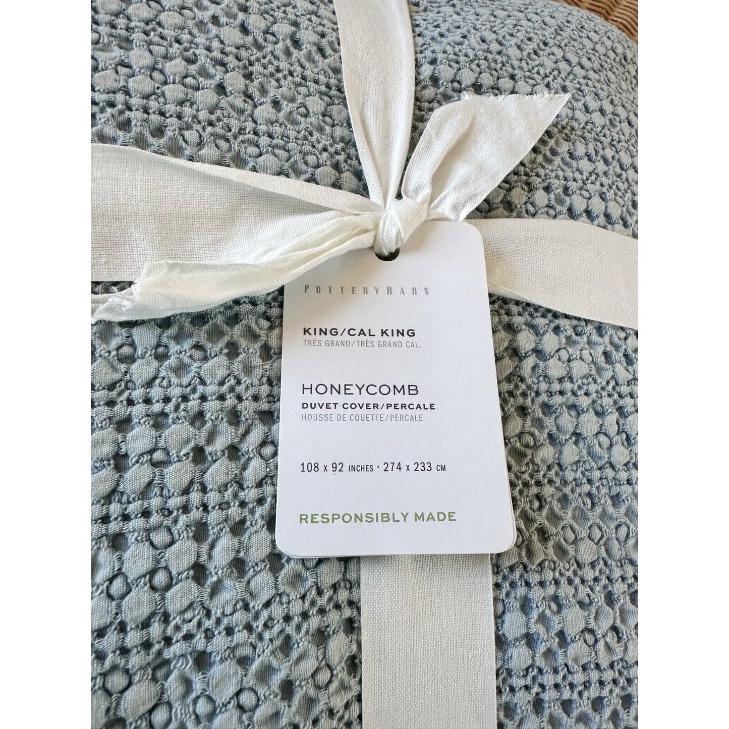 Pottery Barn Honeycomb Cotton Duvet Cover (K/CK)-Light Chambray - The Home Decor Outlet
