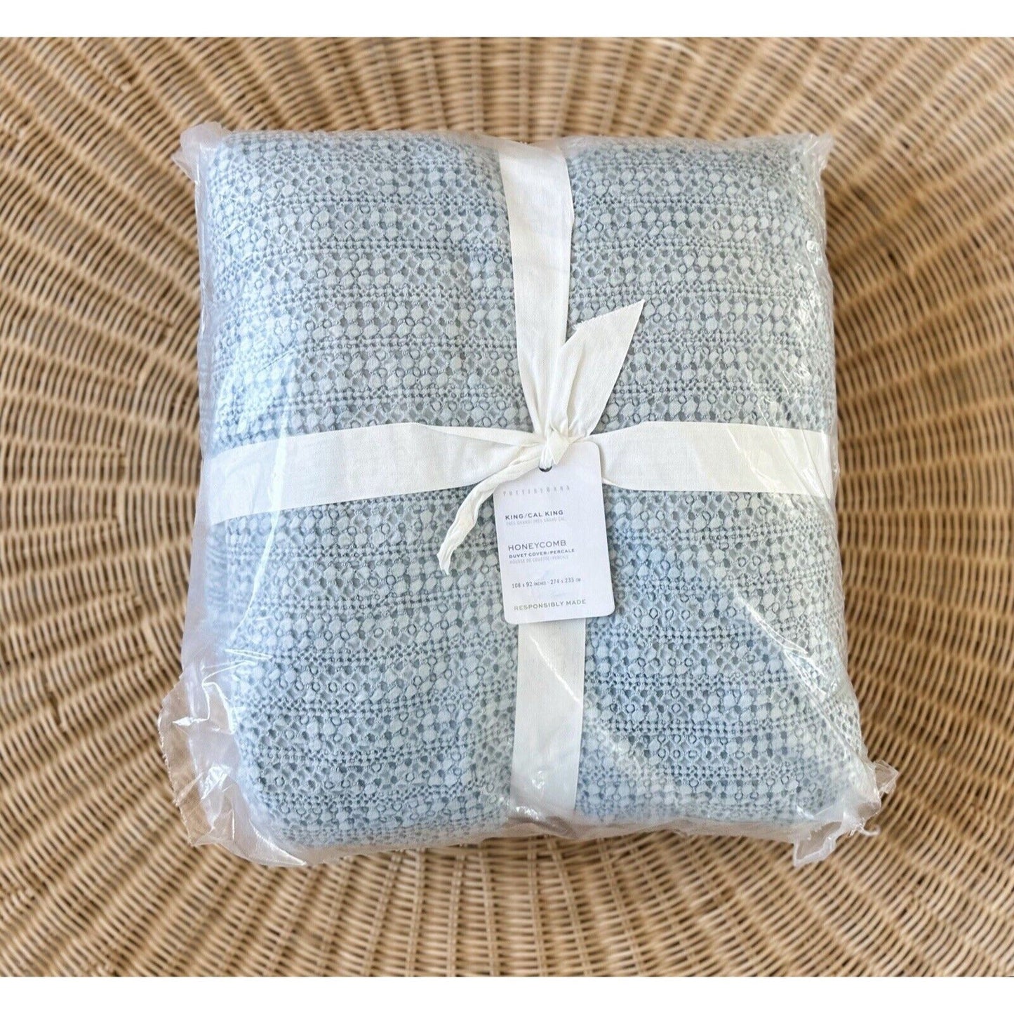 Pottery Barn Honeycomb Cotton Duvet Cover (K/CK)-Light Chambray - The Home Decor Outlet