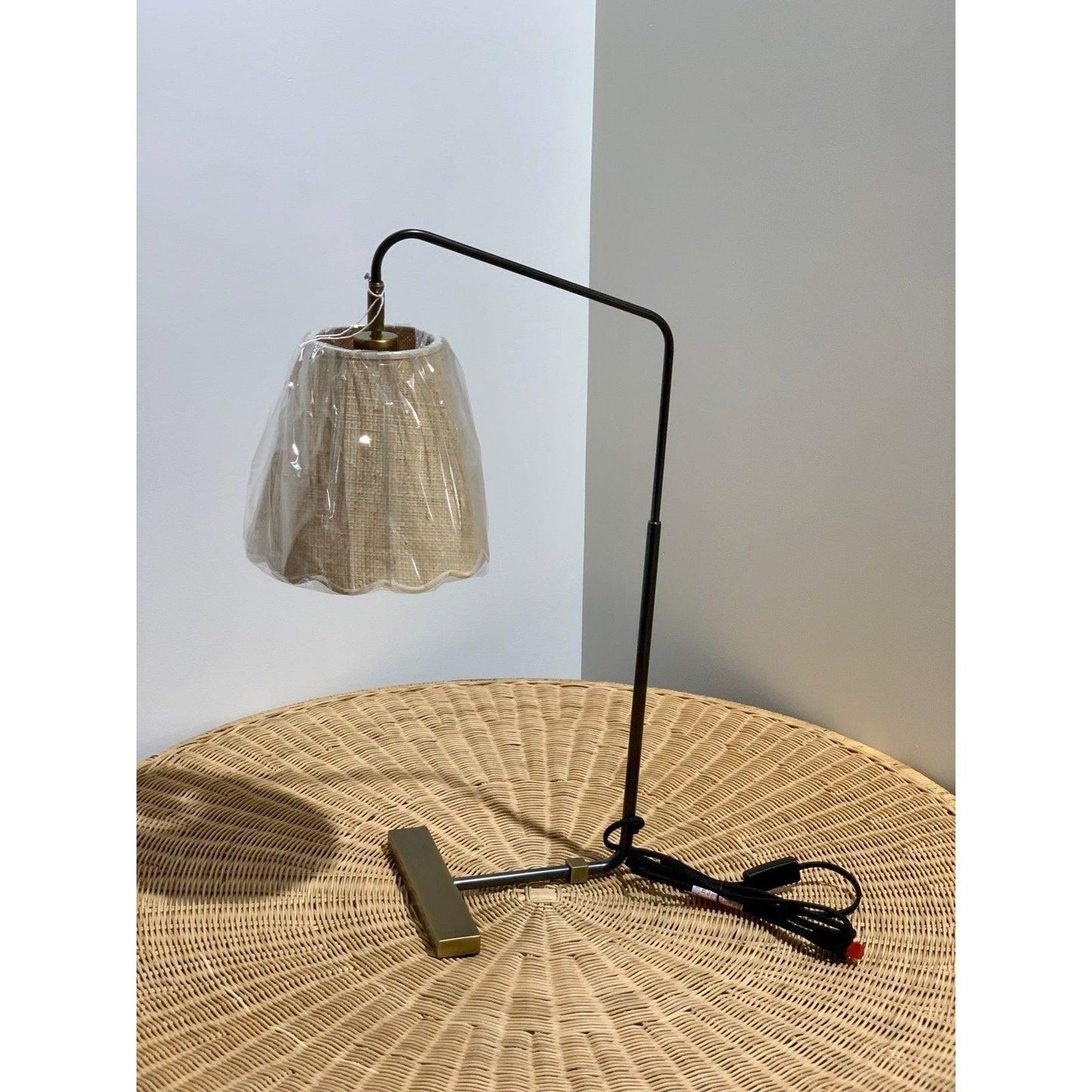Flynn Table Lamp-Brass/Raffia Wave Shade - The Home Decor Outlet