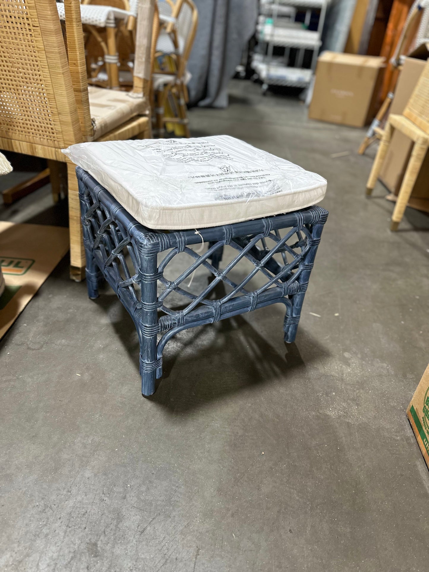 Avalon Rattan Stool-Vintage Indigo - The Home Decor Outlet