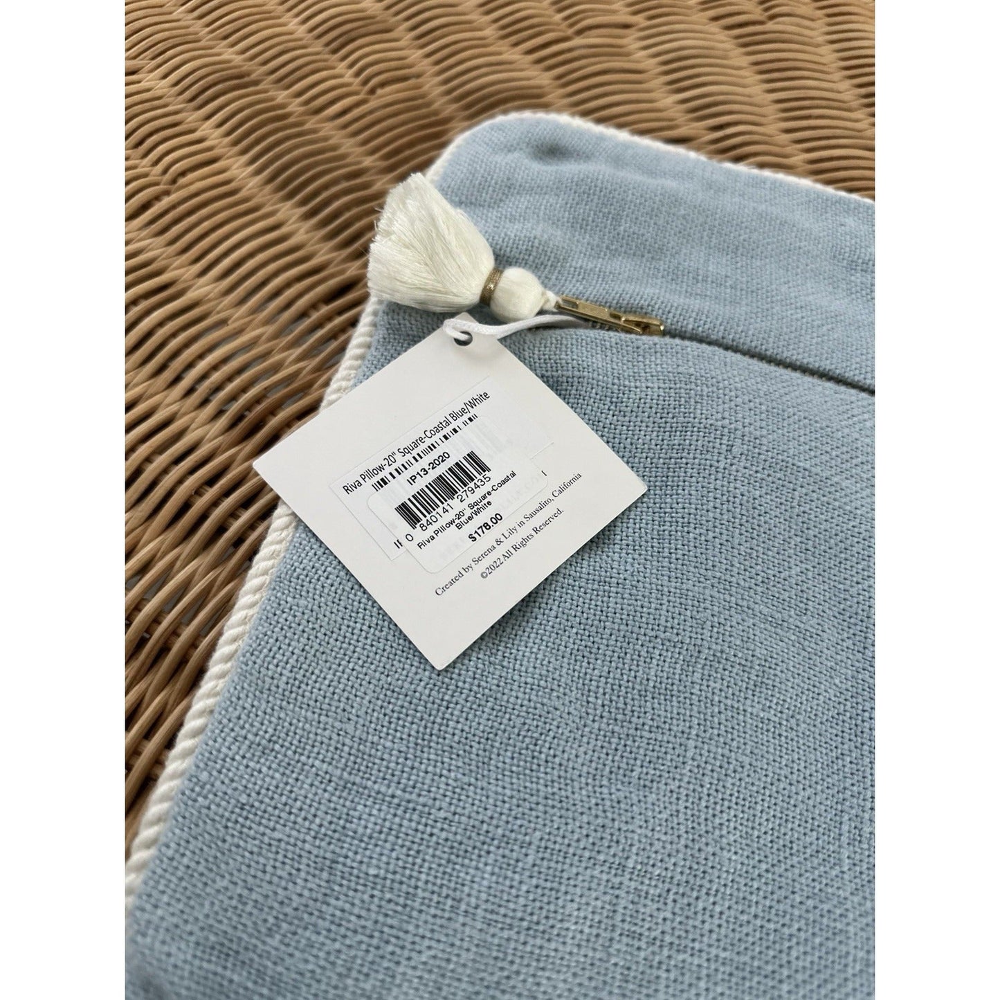 Riva Pillow Cover (20” SQ)-Coastal Blue/White