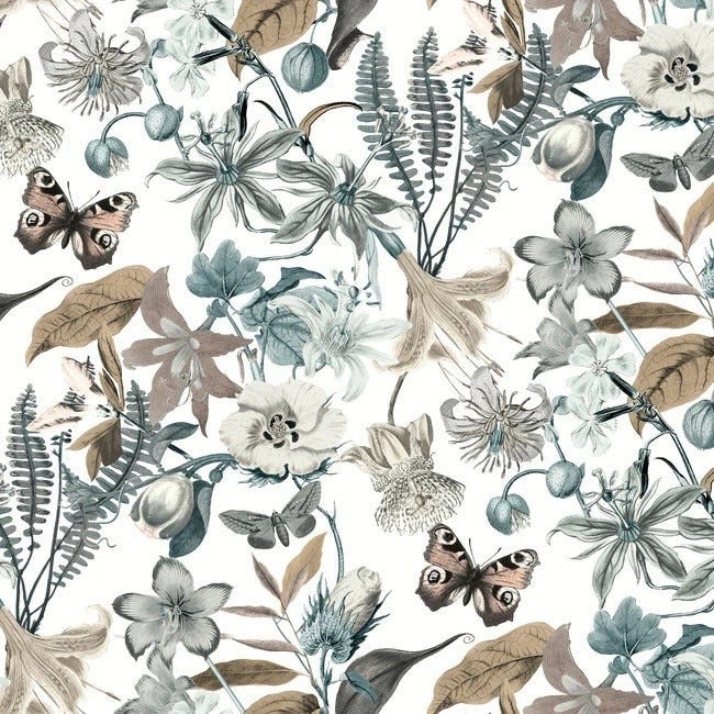 York Wallcoverings Butterfly House Wallpaper-White/Neutrals/Blue