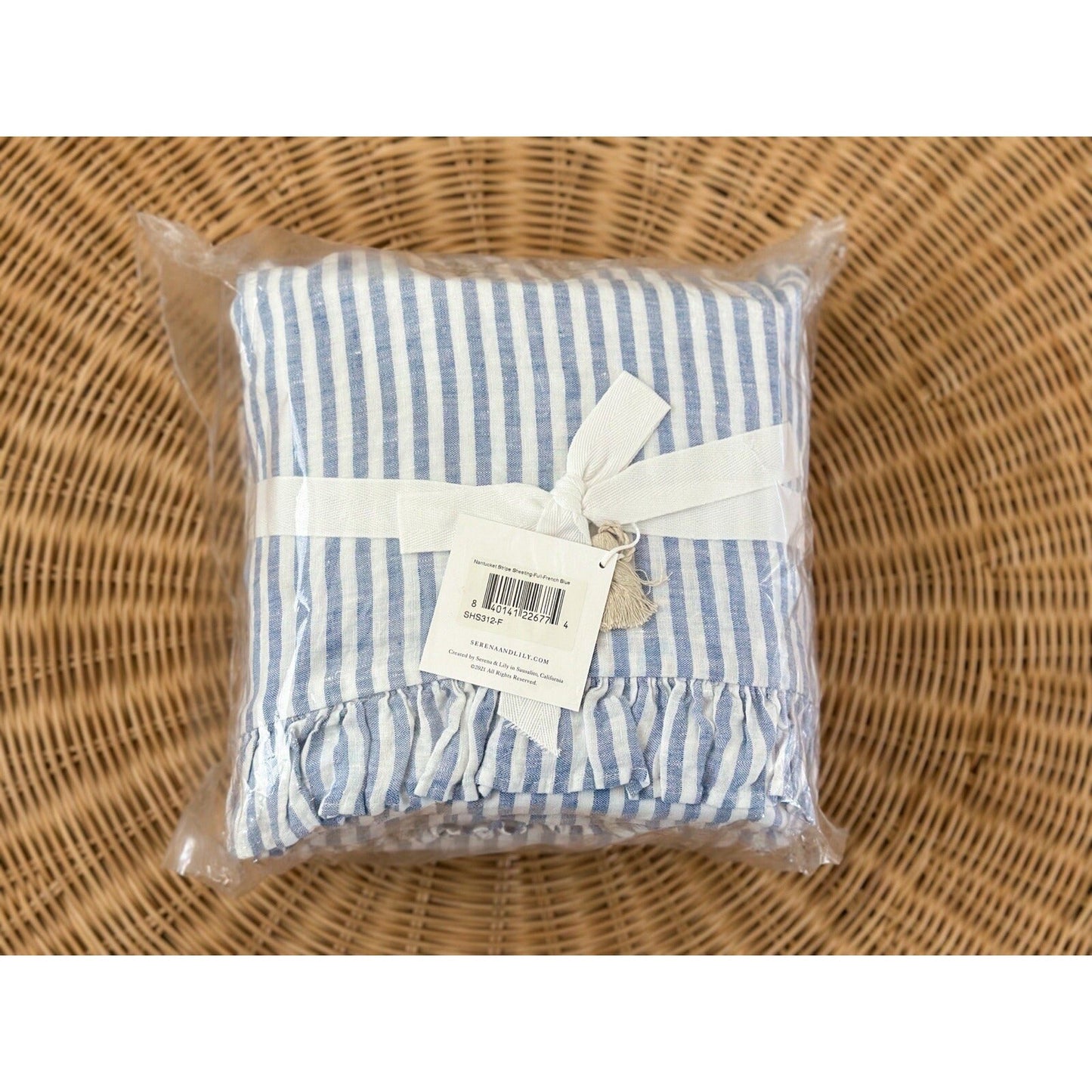 Nantucket Stripe Linen Sheet Set (Full)-Blue
