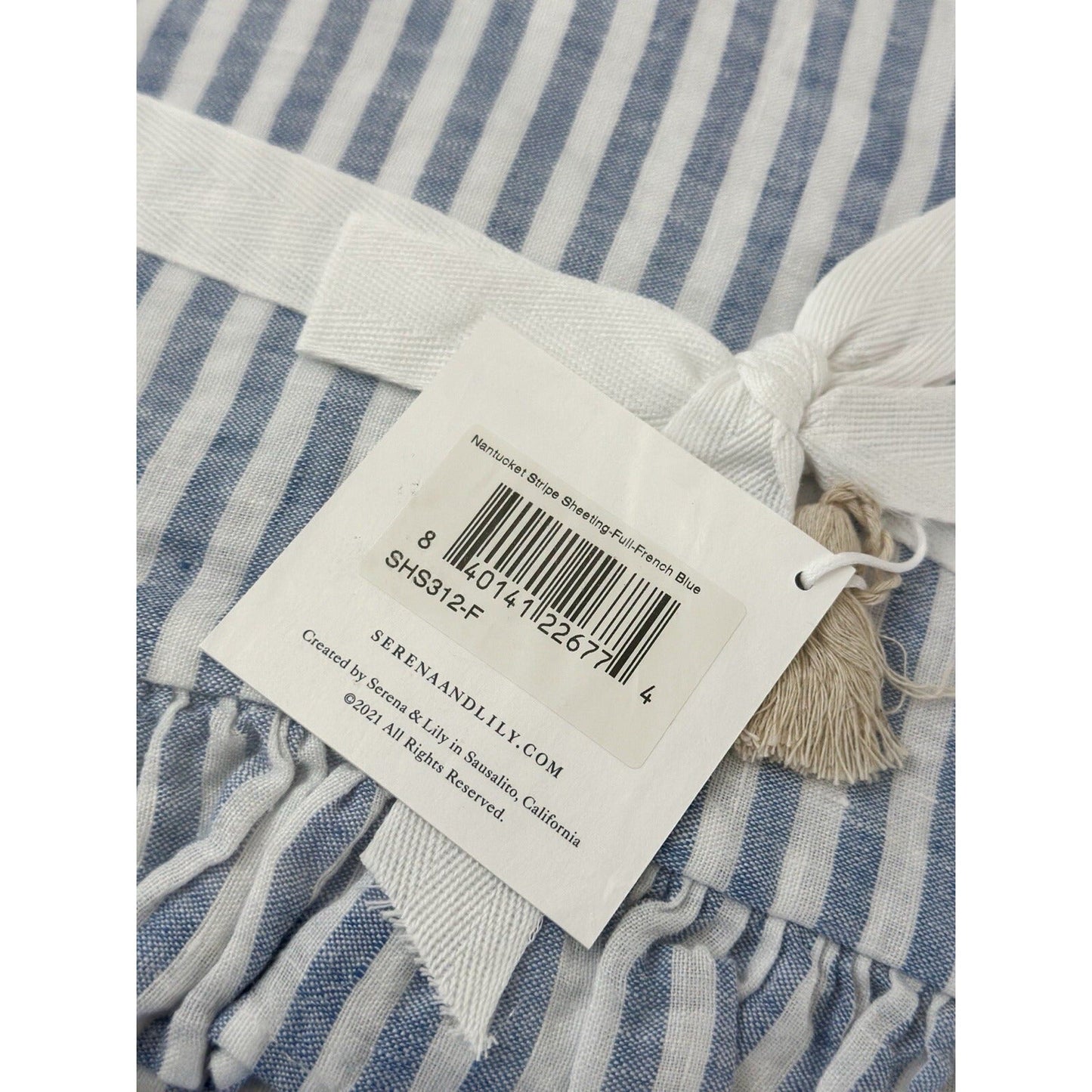 Nantucket Stripe Linen Sheet Set (Full)-Blue