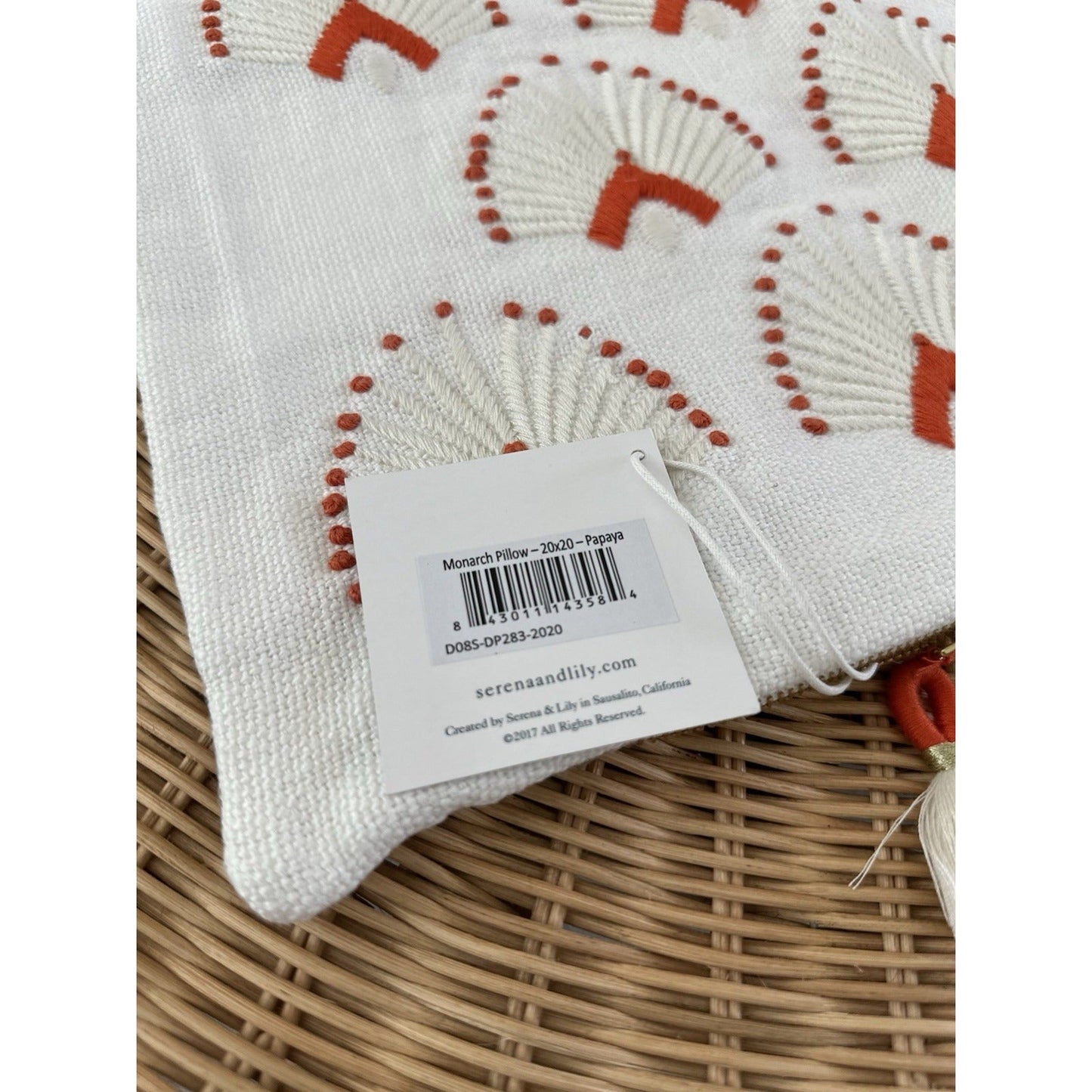 NEW Serena & Lily Monarch Pillow Cover (20” SQ)-Papaya Orange