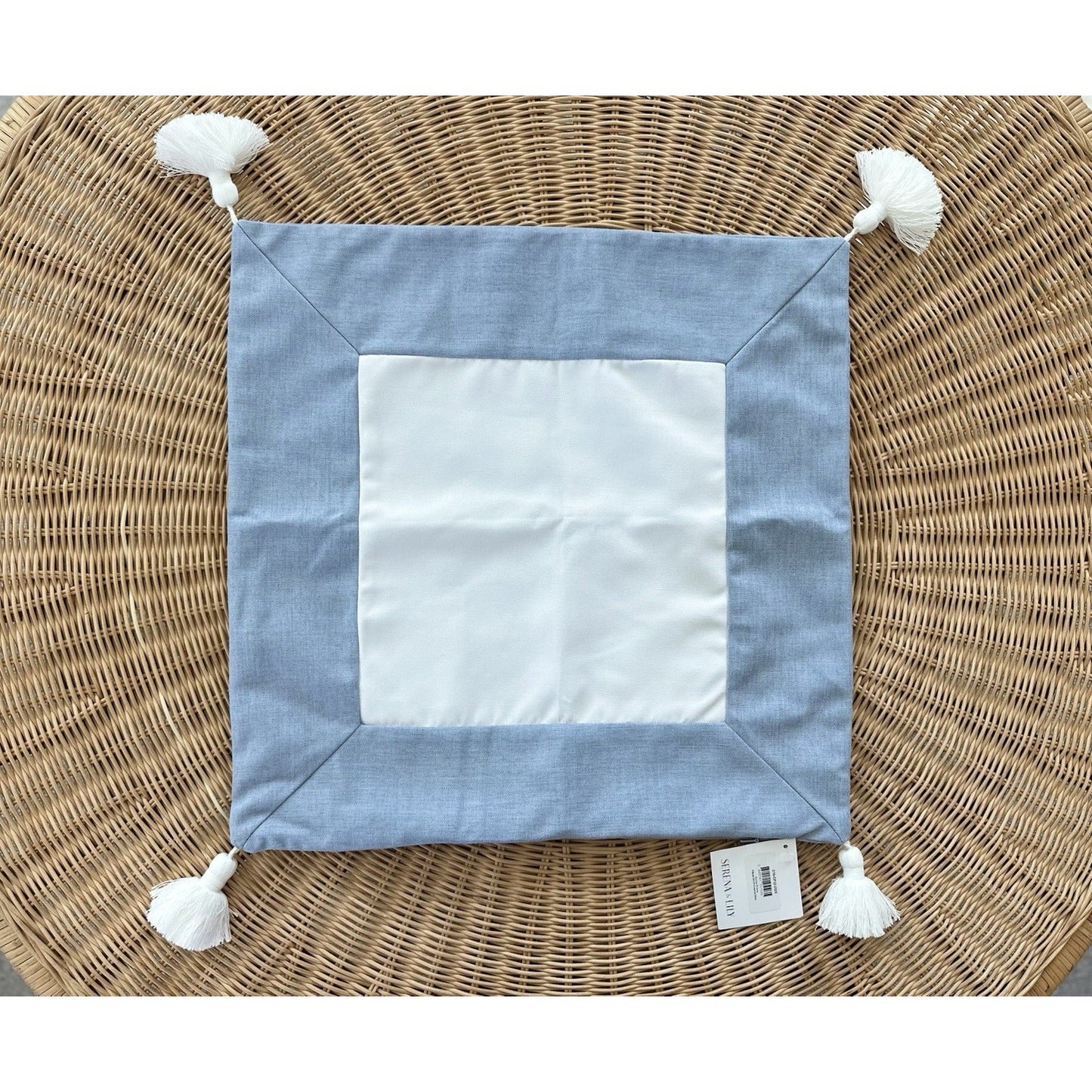 Border Frame Outdoor Pillow Cover (20” SQ)-Coastal Blue