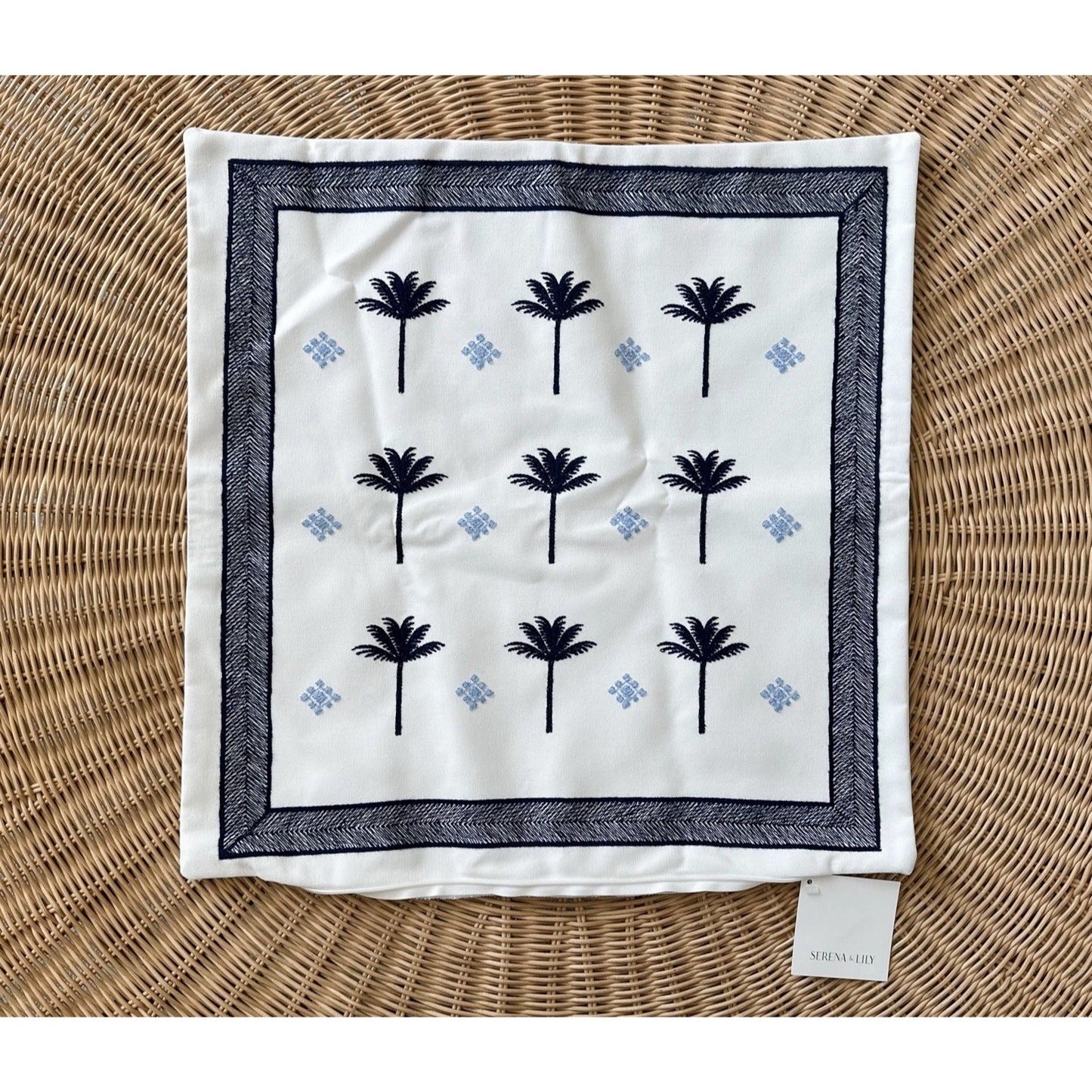 Sunbrella Veracruz Pillow Cover (20” SQ)-White/Navy Blue