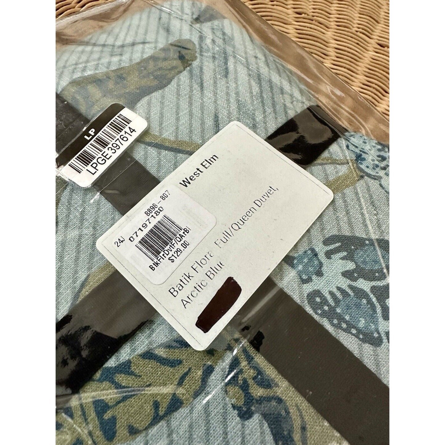 West Elm Batik Floral Duvet Cover (F/Q)-Arctic Blue - The Home Decor Outlet