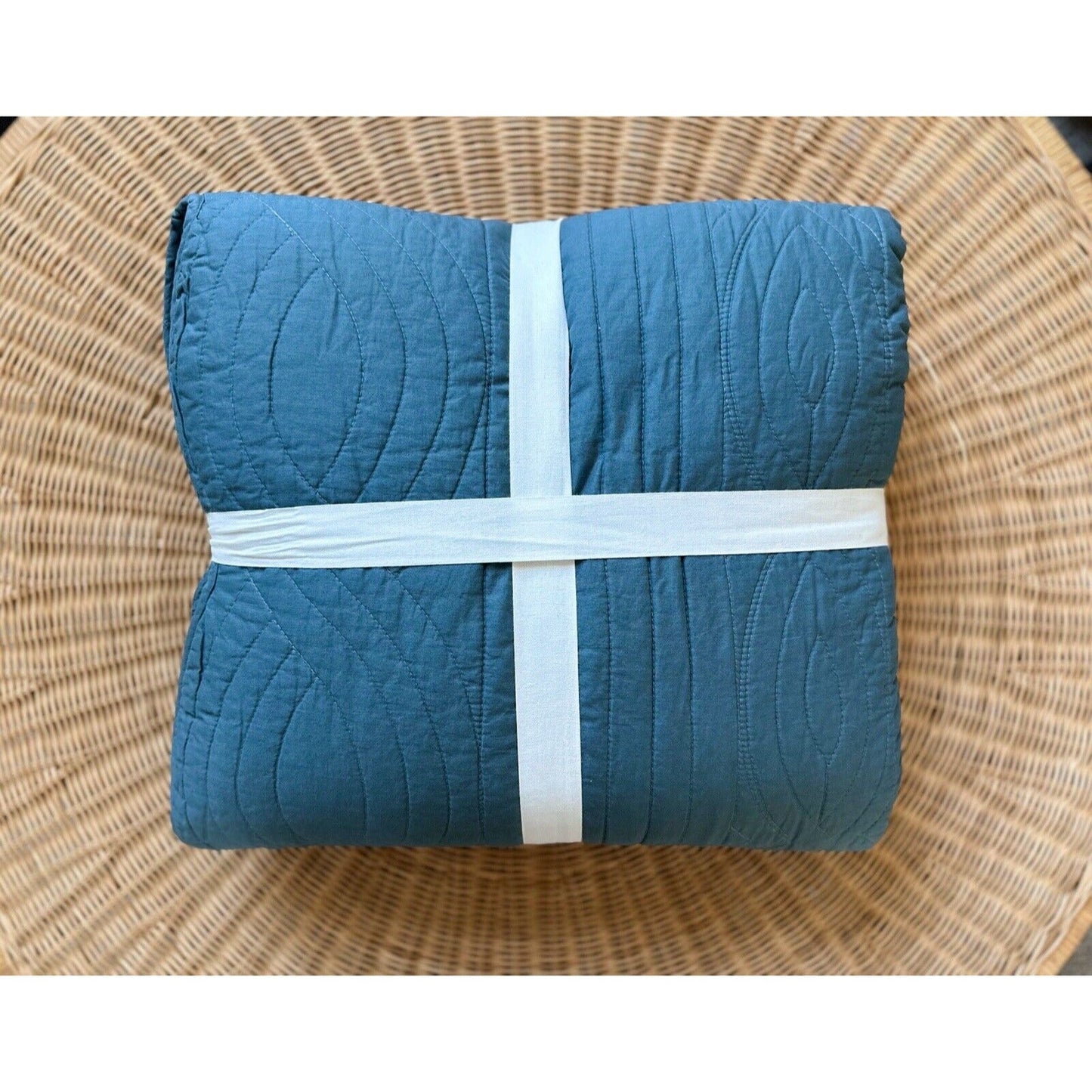 Pottery Barn Heirloom Scallop Quilt (K/CK)-Steel Blue - The Home Decor Outlet