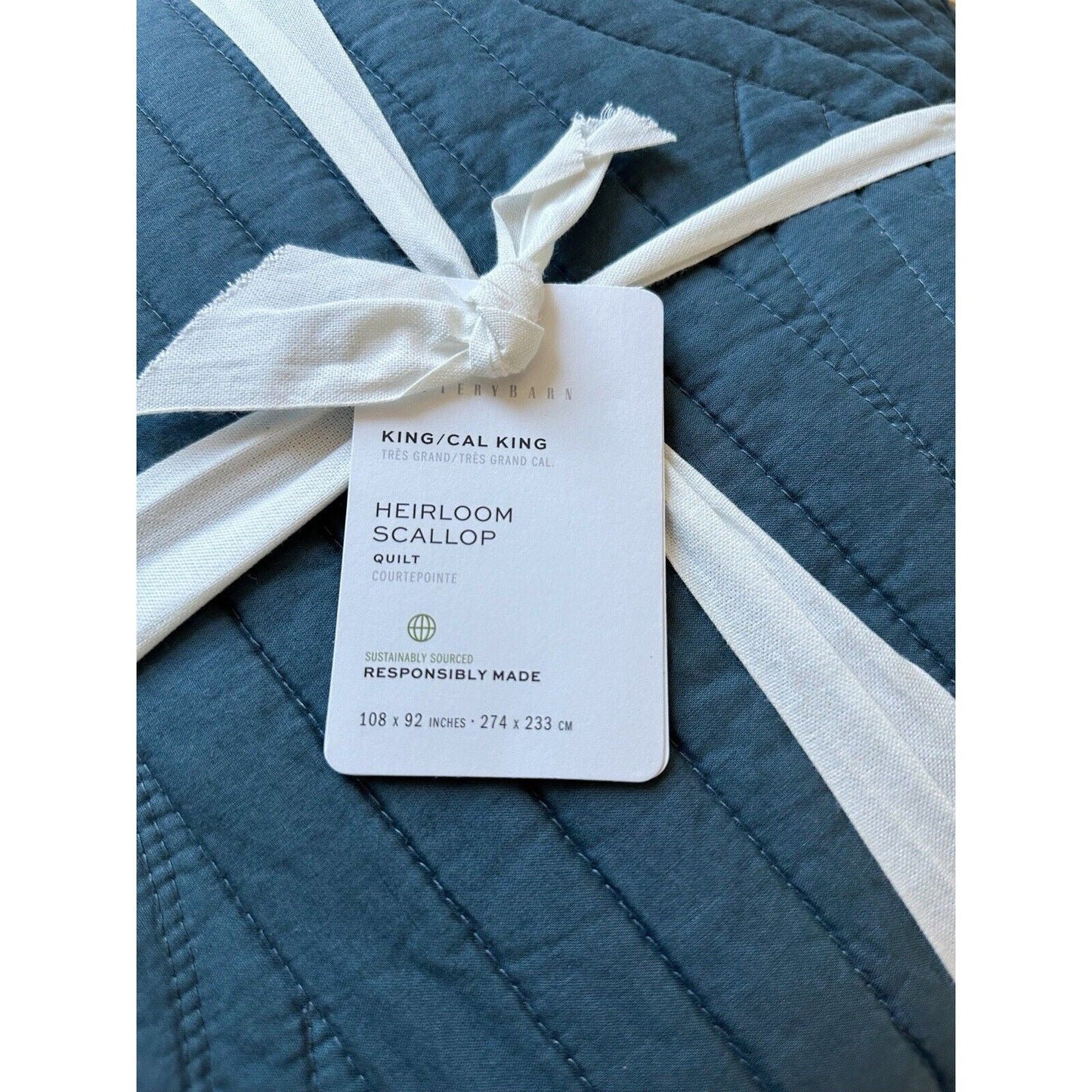 Pottery Barn Heirloom Scallop Quilt (K/CK)-Steel Blue - The Home Decor Outlet