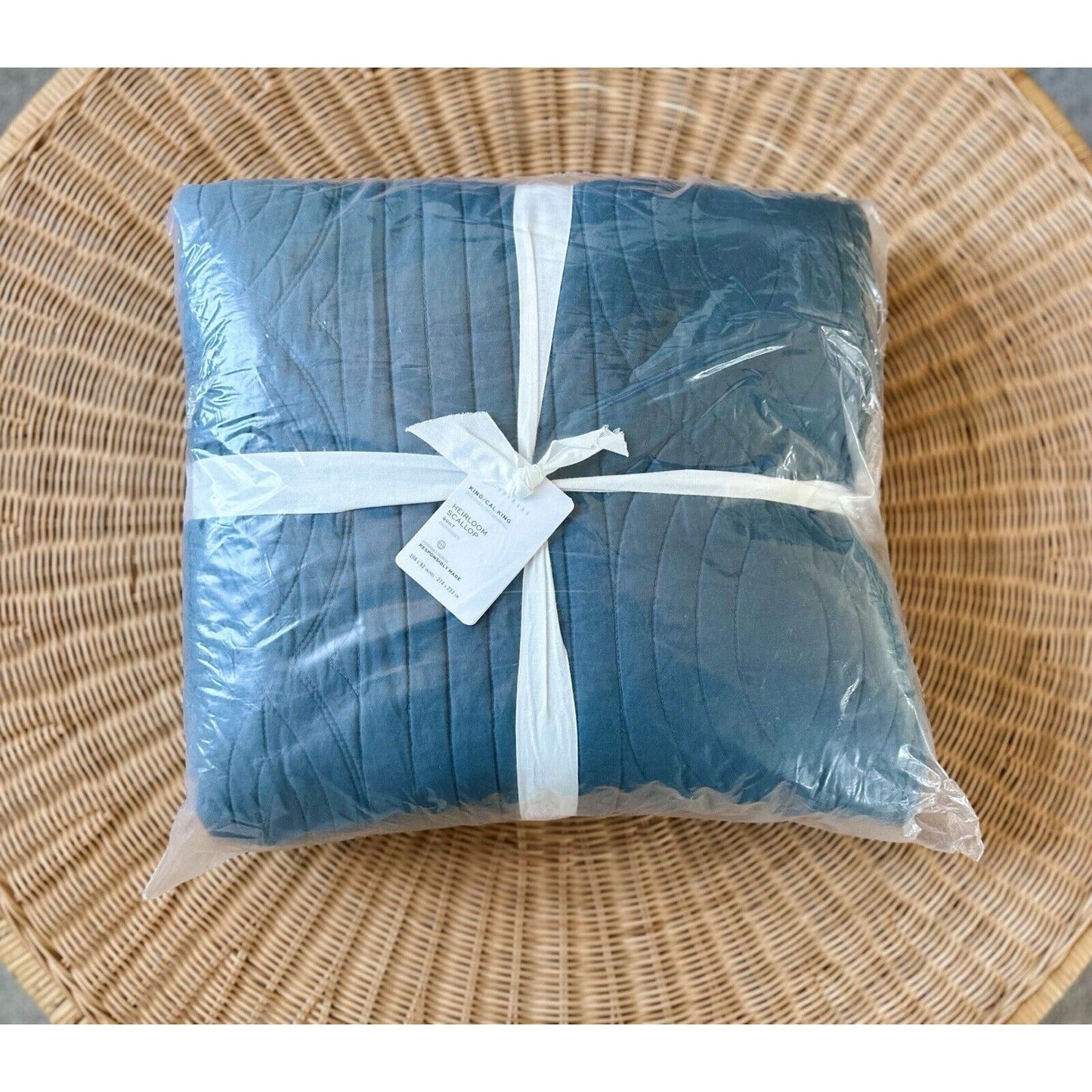 Pottery Barn Heirloom Scallop Quilt (K/CK)-Steel Blue - The Home Decor Outlet