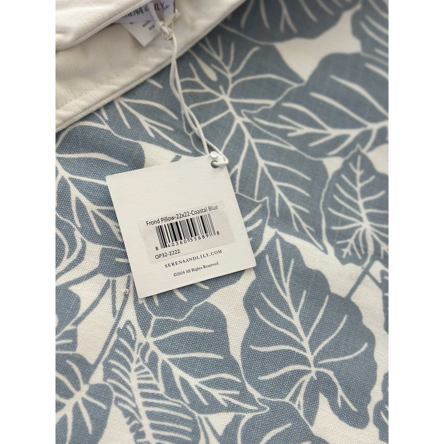 Frond Outdoor Pillow Cover (22” SQ)-Coastal Blue