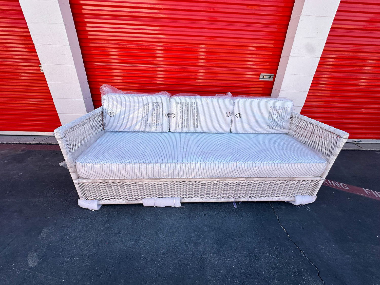 Pacifica Sofa (7’~ Perennials Pinstripe Coastal Blue Cushions)-Driftwood - The Home Decor Outlet