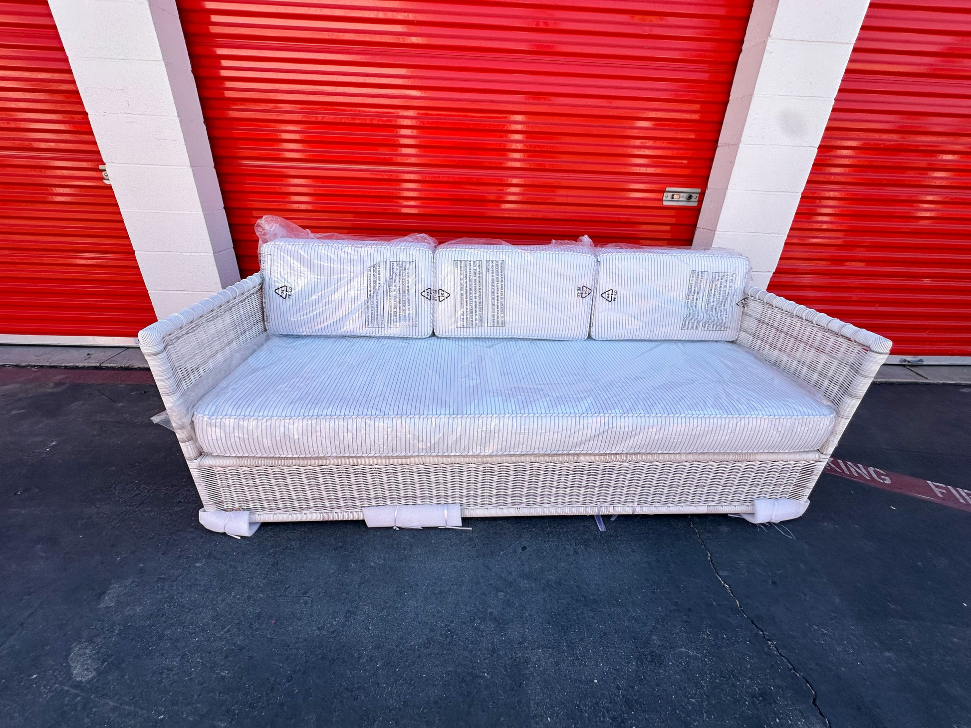 Pacifica Sofa (7’~ Perennials Pinstripe Coastal Blue Cushions)-Driftwood - The Home Decor Outlet