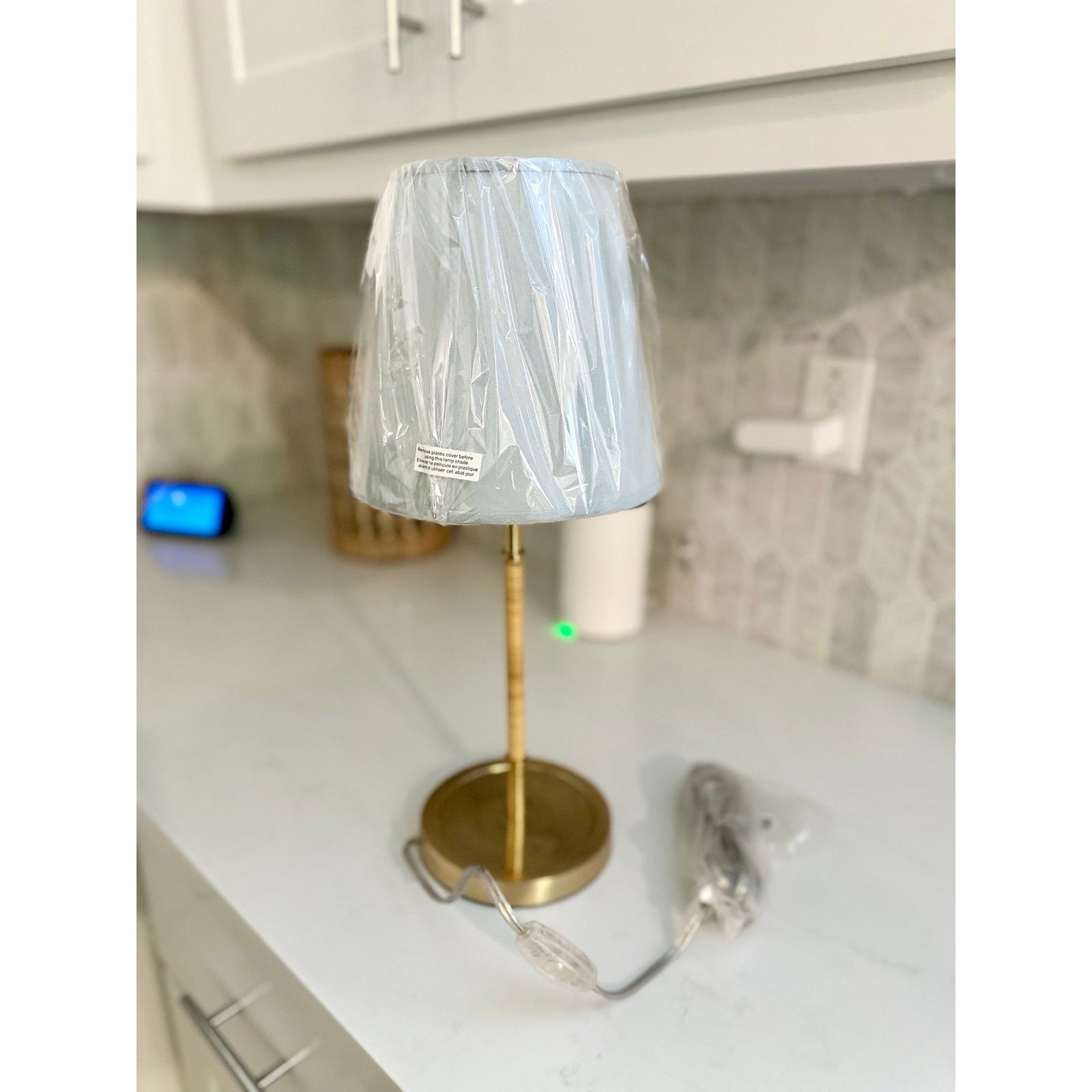 Larkspur Petite Table Lamp (Coastal Blue Taper Shade) - The Home Decor Outlet