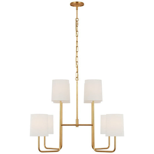 Visual Comfort Go Lightly Medium Chandelier (White Linen Shades)-Gild/Gold