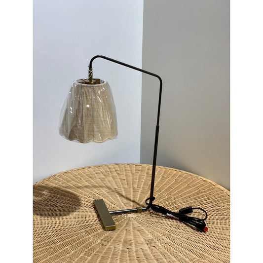 Flynn Table Lamp-Brass/Raffia Wave Shade - The Home Decor Outlet