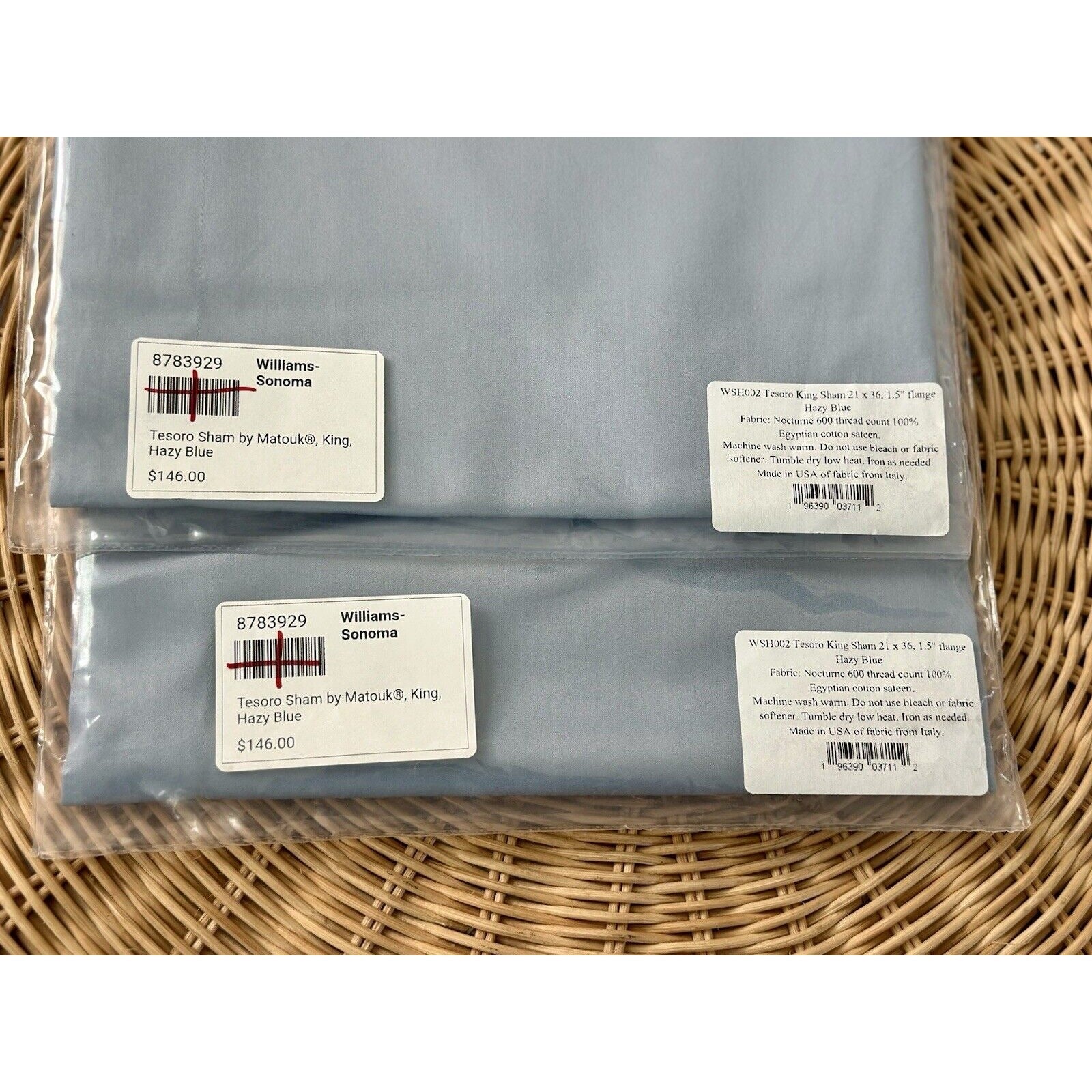 Matouk x Williams Sonoma Tesoro King Shams (Set of 2)-Hazy Blue - The Home Decor Outlet