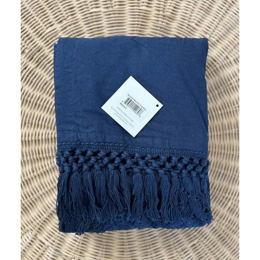 Macramé Bedskirt (King)-Navy - The Home Decor Outlet