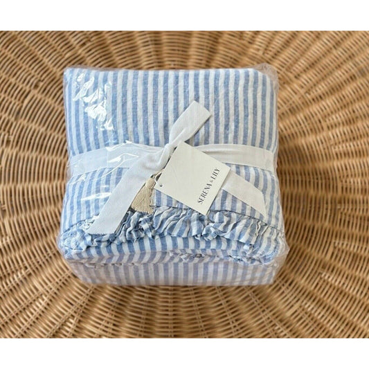 Nantucket Stripe Linen Sheet Set (King)-Blue - The Home Decor Outlet