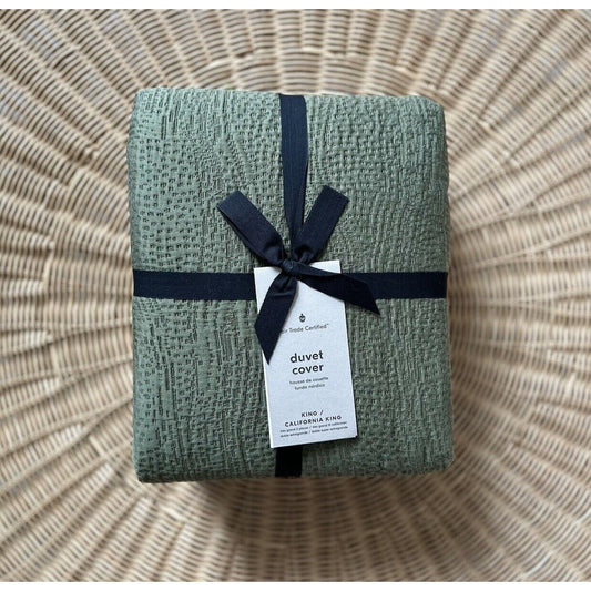West Elm Silky TENCEL™ & Cotton Matelasse Duvet Cover (K/CK)-Dark Olive - The Home Decor Outlet