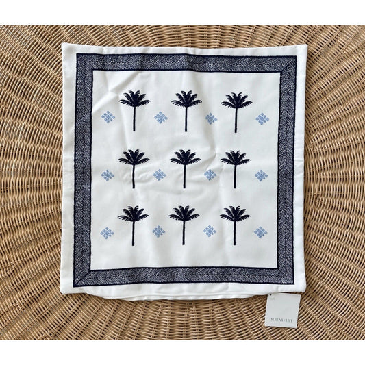 Sunbrella Veracruz  Pillow Cover (20” SQ)-White/Navy Blue
