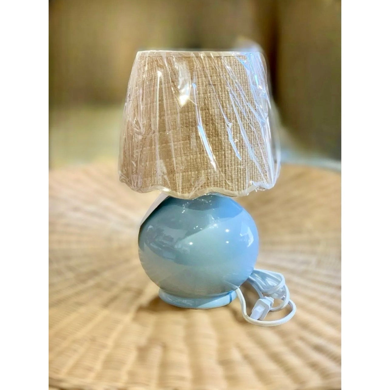 Como Petite Table Lamp (Raffia Wave Shade)-Coastal Blue - The Home Decor Outlet