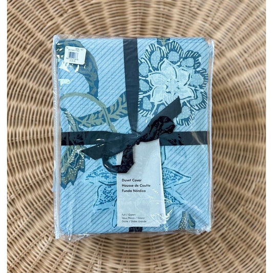 West Elm Batik Floral Duvet Cover (F/Q)-Arctic Blue - The Home Decor Outlet
