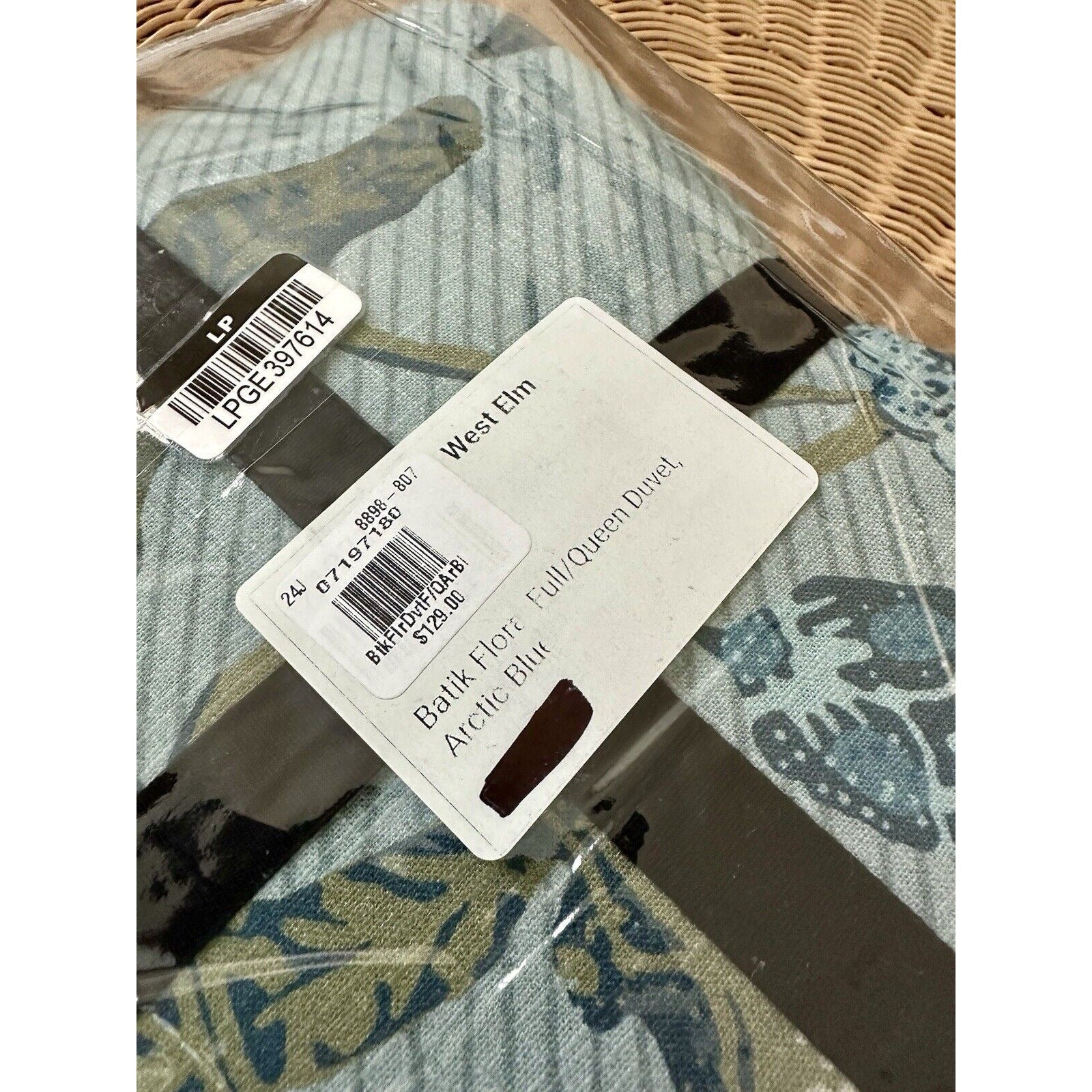 West Elm Batik Floral Duvet Cover (F/Q)-Arctic Blue - The Home Decor Outlet