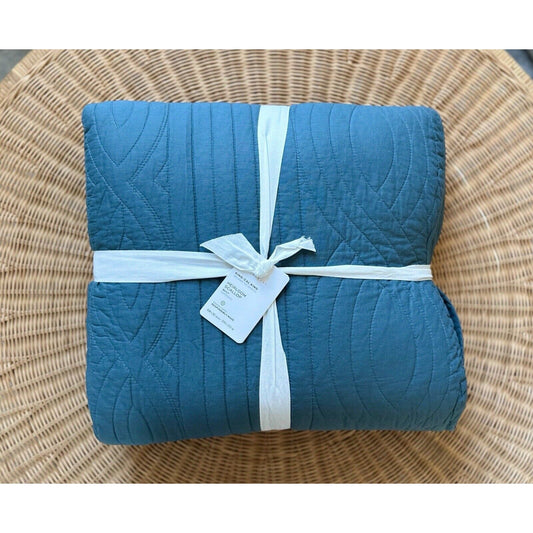 Pottery Barn Heirloom Scallop Quilt (K/CK)-Steel Blue - The Home Decor Outlet